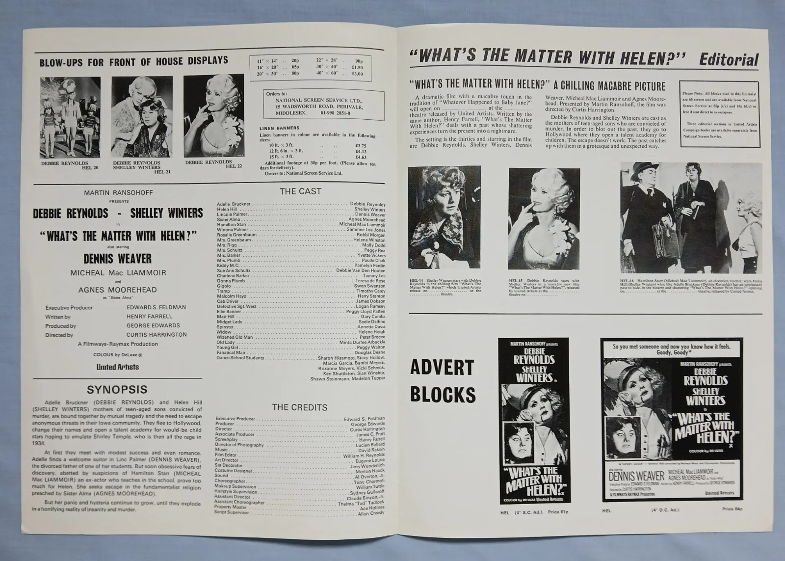 WHAT'S THE MATTER WITH HELEN? (1971) rare original UK Campaign Press Book, изображение 2