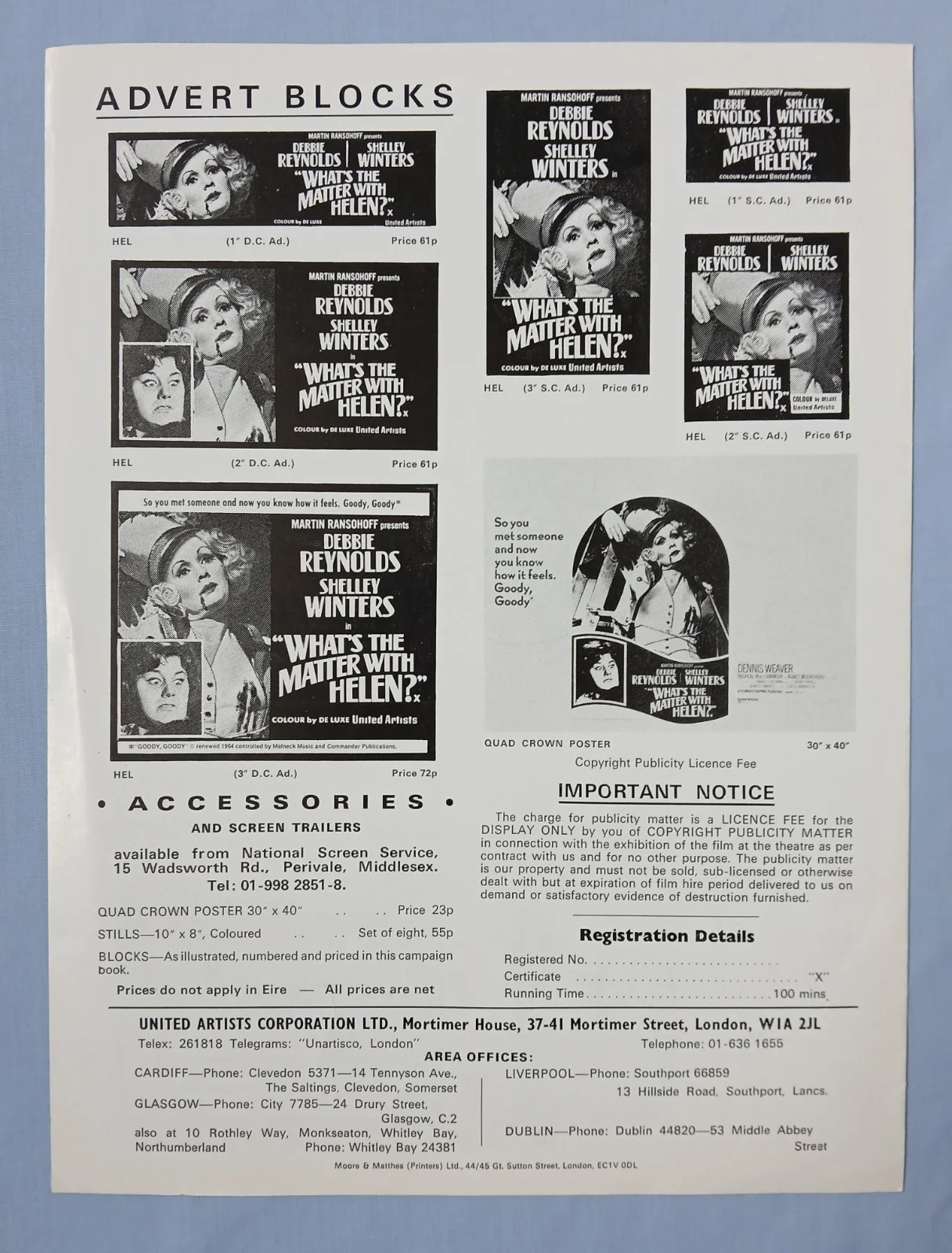 WHAT'S THE MATTER WITH HELEN? (1971) rare original UK Campaign Press Book, изображение 3