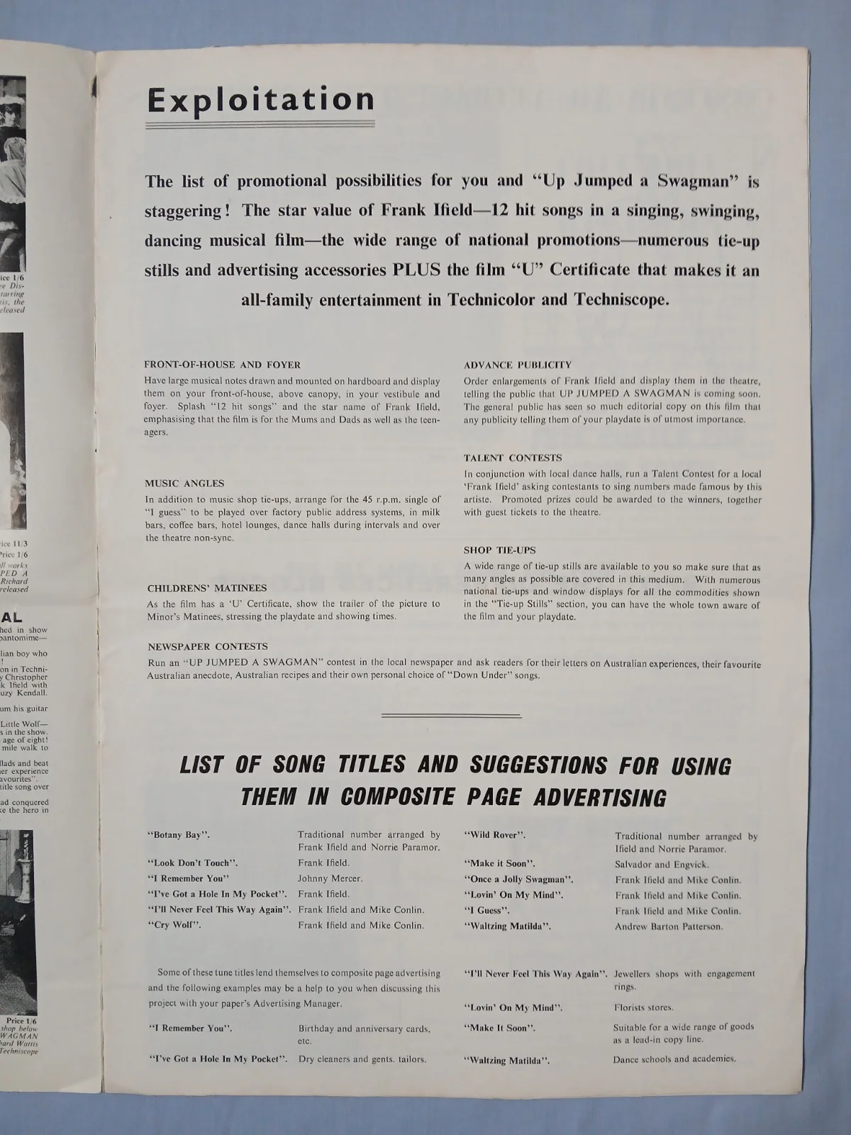 UP JUMPED A SWAGMAN (1965) rare original UK Campaign Press Book - Frank Ifield, изображение 3
