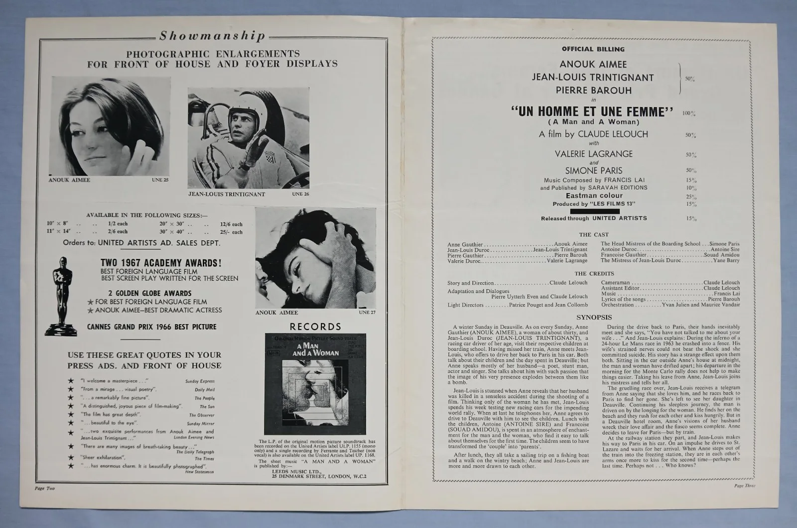 UN HOMME ET UNE FEMME (1966) rare original UK Exhibitors Campaign Press Book, изображение 3