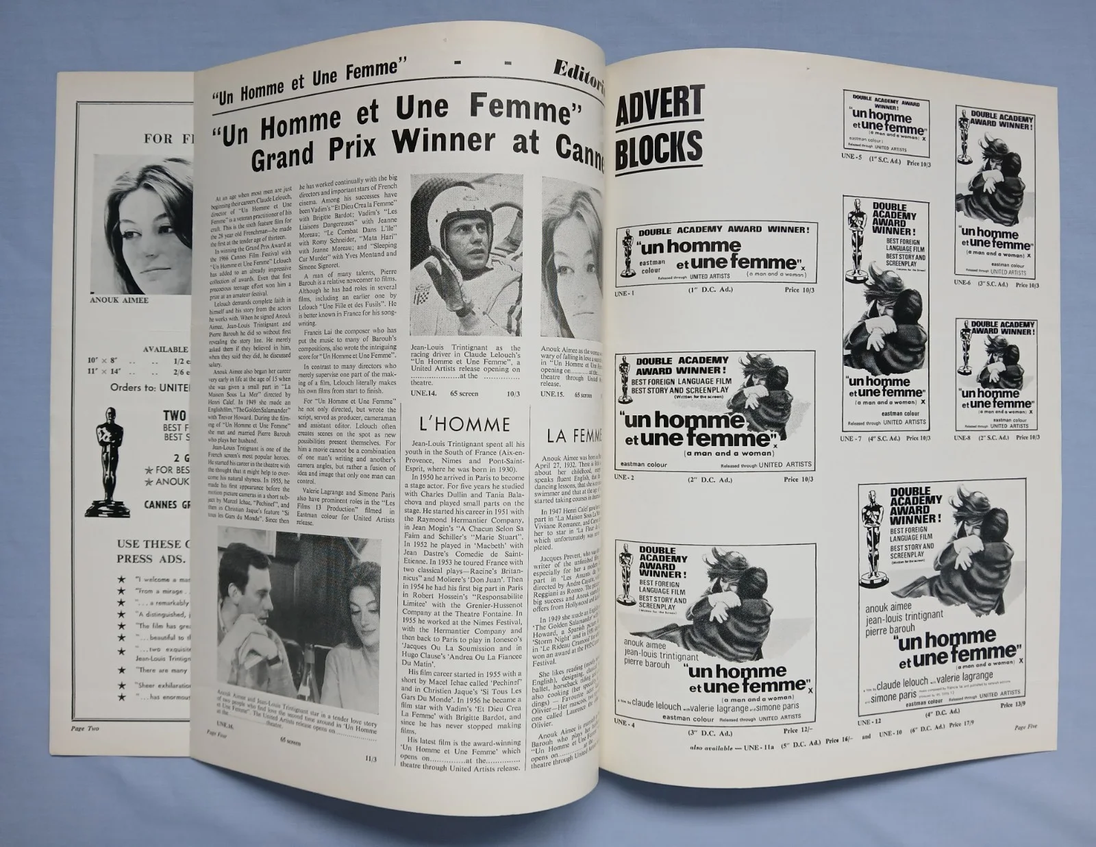 UN HOMME ET UNE FEMME (1966) rare original UK Exhibitors Campaign Press Book, изображение 4
