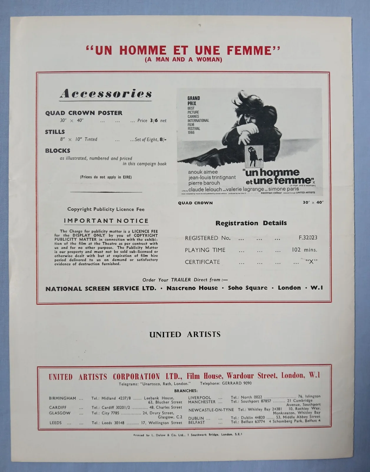 UN HOMME ET UNE FEMME (1966) rare original UK Exhibitors Campaign Press Book, изображение 5