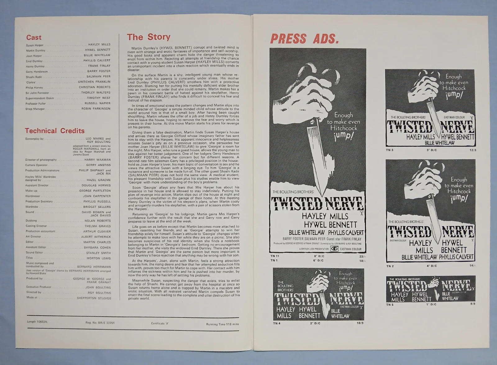 TWISTED NERVE (1968) original UK Campaign Press Book - Hayley Mills horror, изображение 2