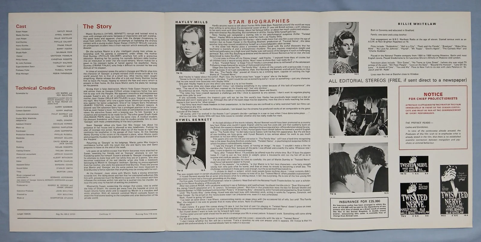 TWISTED NERVE (1968) original UK Campaign Press Book - Hayley Mills horror, изображение 3
