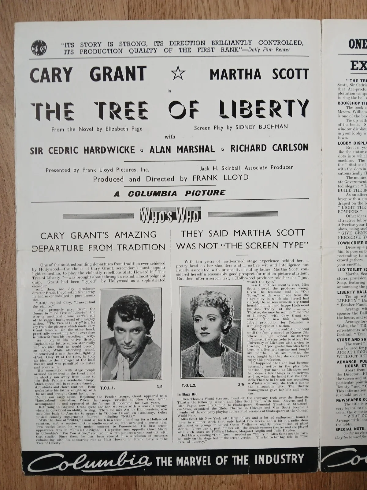 TREE OF LIBERTY (HOWARDS OF VIRGINIA) rare orig 1940 UK Press Book - Cary Grant, изображение 3