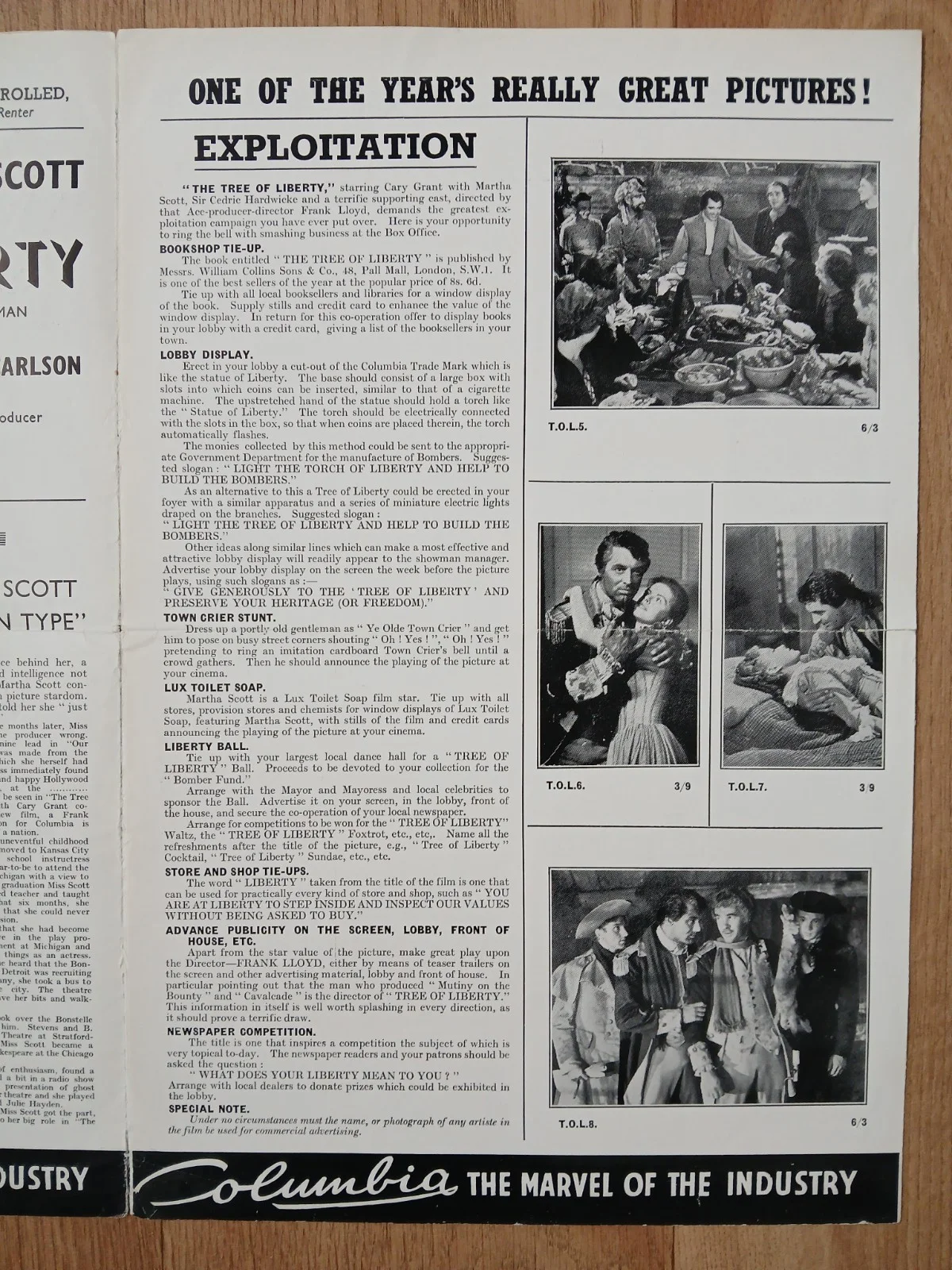 TREE OF LIBERTY (HOWARDS OF VIRGINIA) rare orig 1940 UK Press Book - Cary Grant, изображение 4