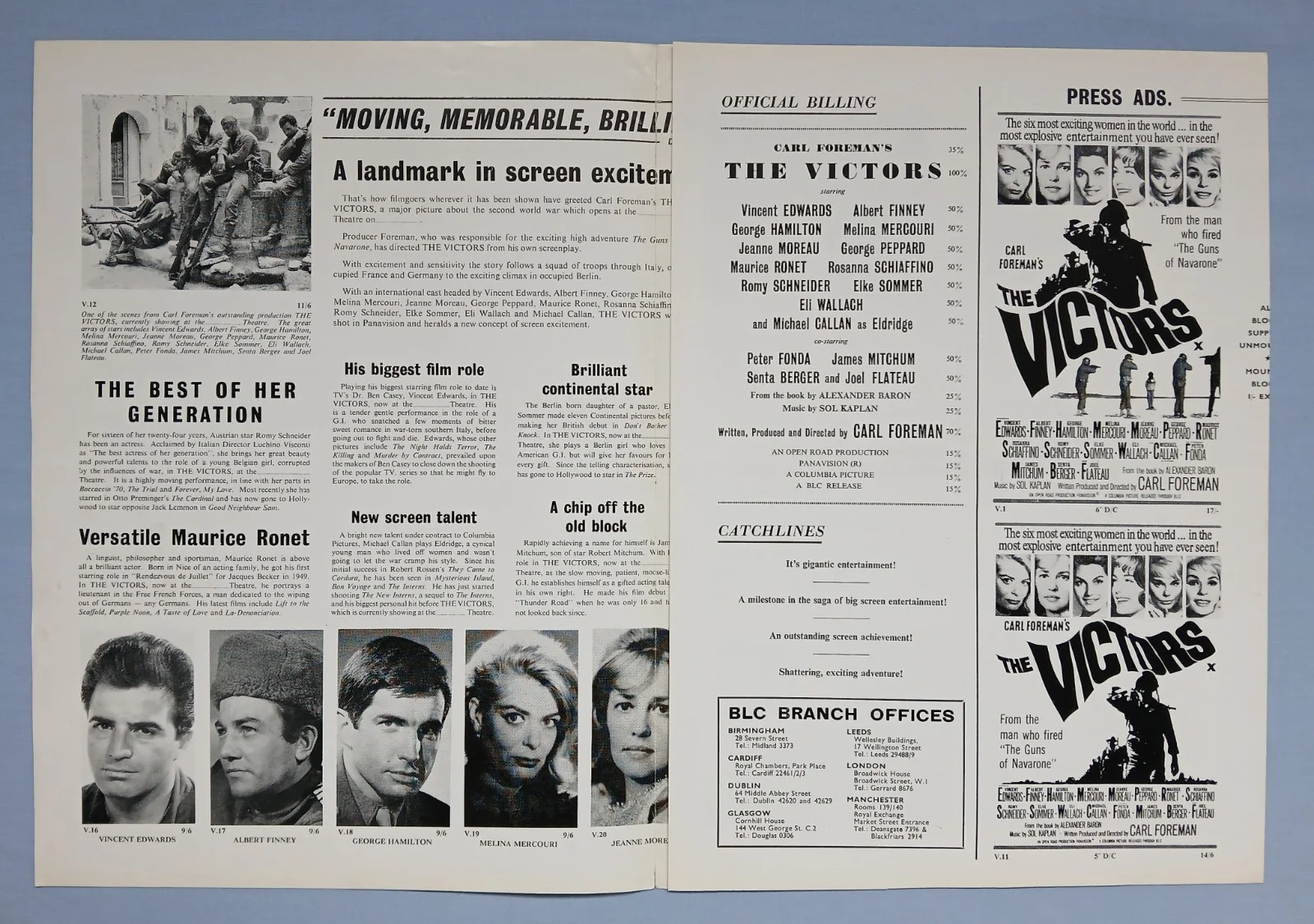 THE VICTORS (1964) rare original UK Exhibitors Campaign Press Book + promo, изображение 2