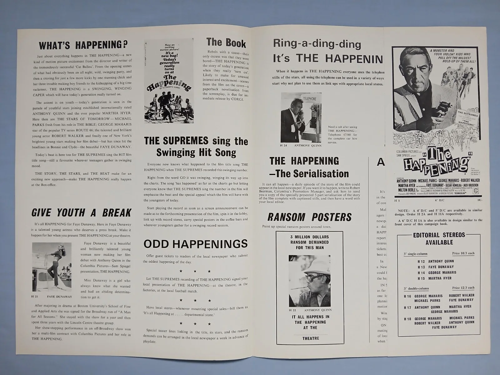 THE HAPPENING (1967) orig UK Campaign Press Book - Anthony Quinn, Faye Dunaway, изображение 2