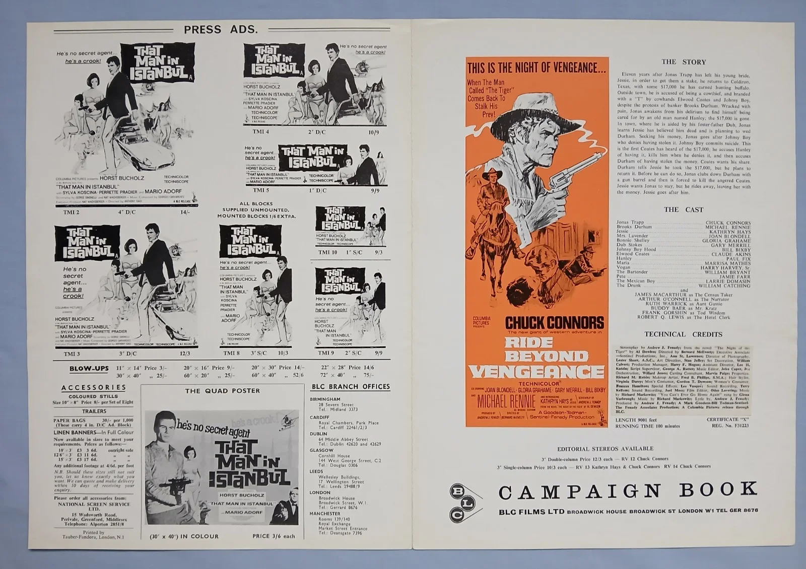 THAT MAN IN ISTANBUL / RIDE BEYOND VENGEANCE (1965/6) original UK Press Book, image 2
