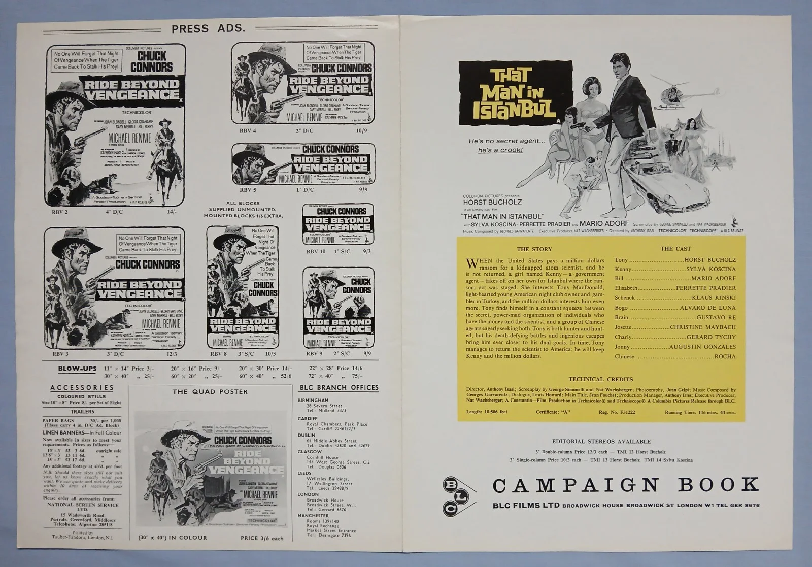 THAT MAN IN ISTANBUL / RIDE BEYOND VENGEANCE (1965/6) original UK Press Book, image 5