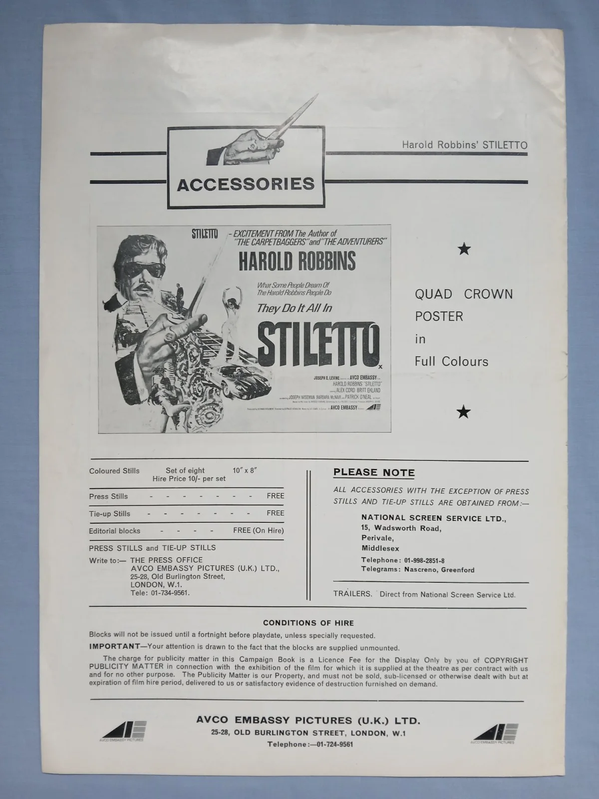 STILETTO (1969) rare original UK Campaign Press Book - Britt Ekland, Alex Cord, изображение 5