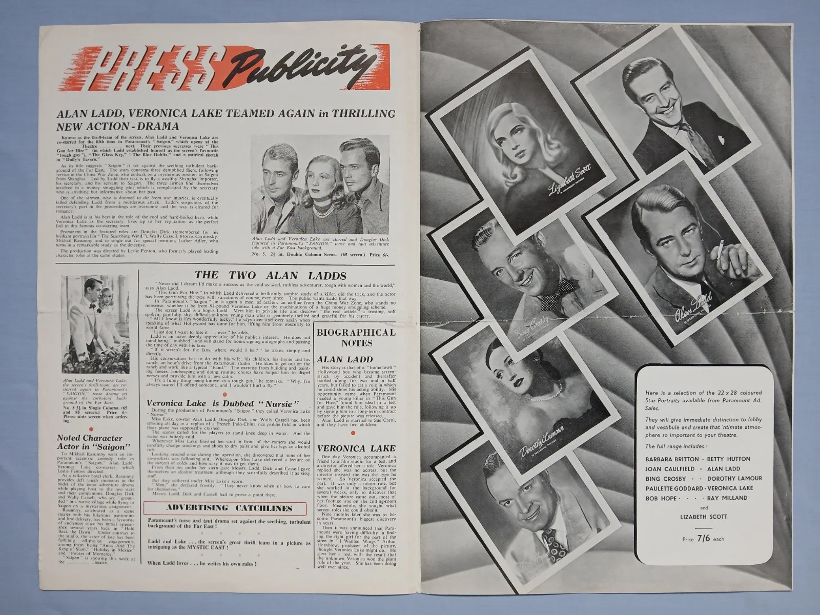 SAIGON (1948) v.rare original UK Campaign Press Book - Alan Ladd, Veronica Lake, image 2