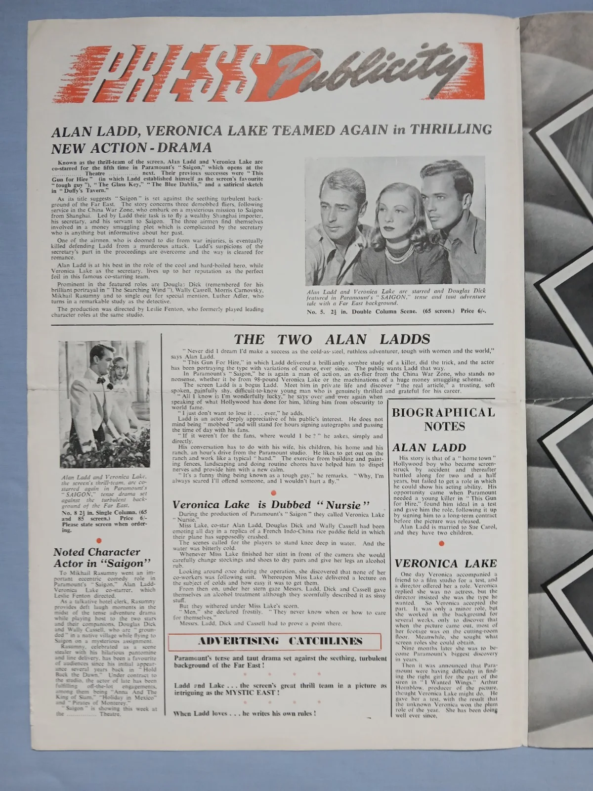 SAIGON (1948) v.rare original UK Campaign Press Book - Alan Ladd, Veronica Lake, image 3