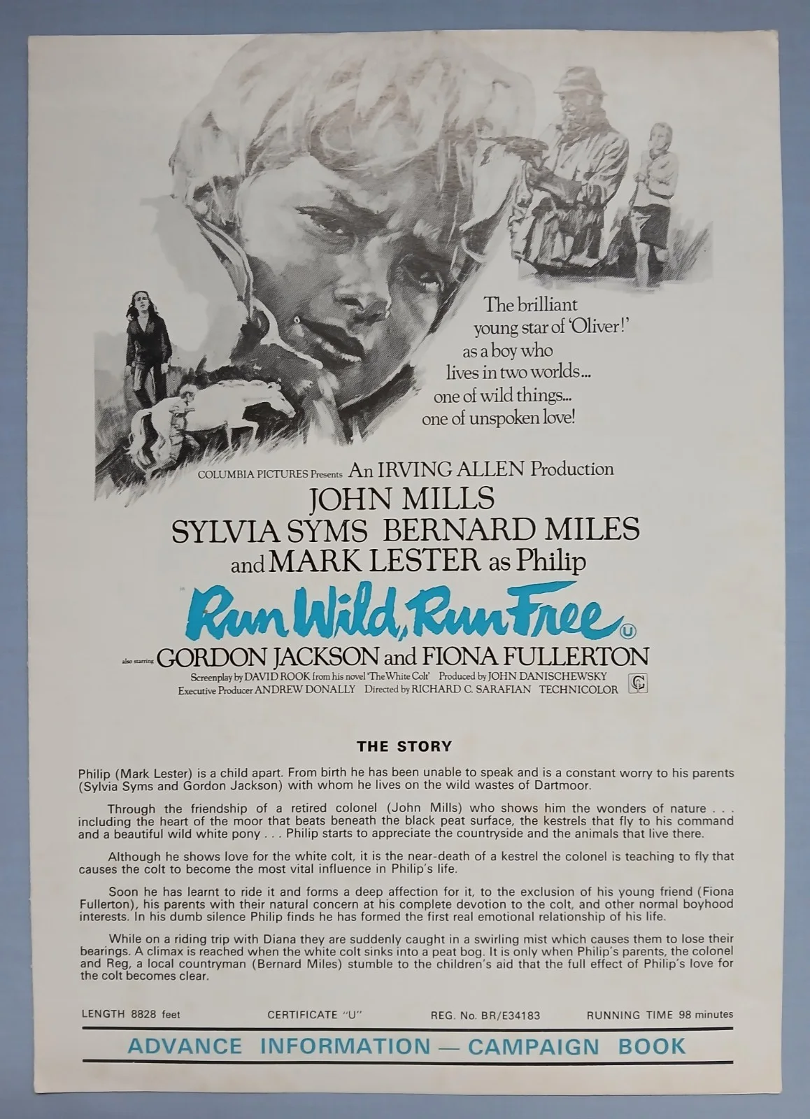 RUN WILD RUN FREE (1969) orig UK Campaign Press Book - John Mills, Mark Lester, image 2