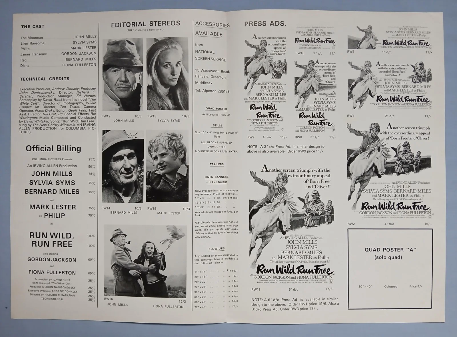 RUN WILD RUN FREE (1969) orig UK Campaign Press Book - John Mills, Mark Lester, image 3