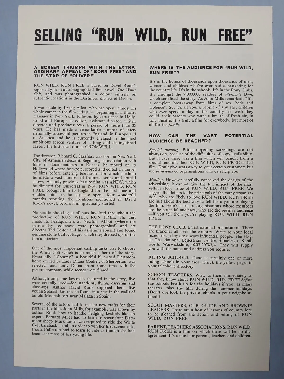 RUN WILD RUN FREE (1969) orig UK Campaign Press Book - John Mills, Mark Lester, image 5