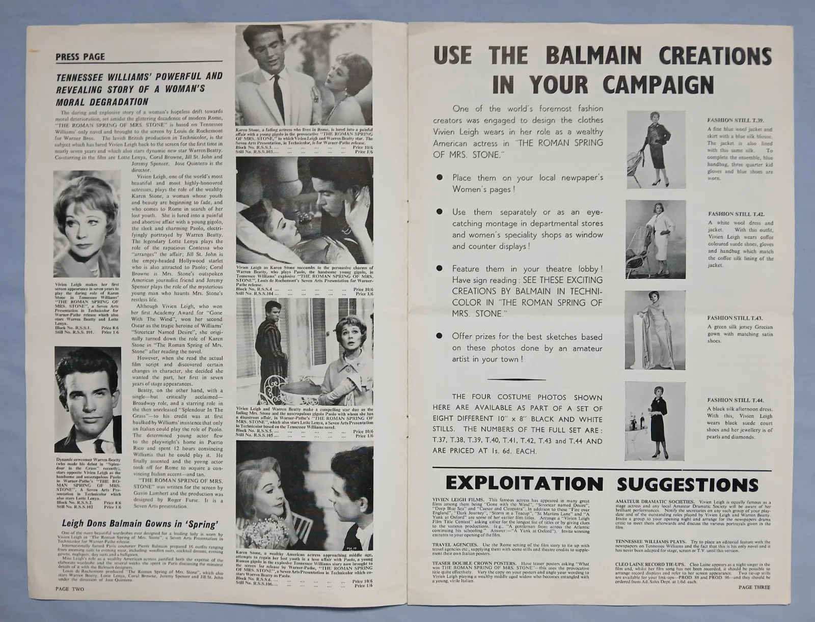 ROMAN SPRING OF MRS STONE (1961) UK Campaign Press Book -Warren Beatty,Viv Leigh, изображение 2