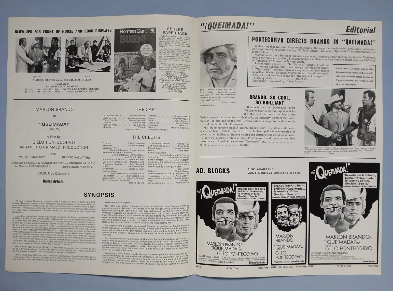 QUEIMADA! (aka BURN!) (1969) rare original UK Campaign Press Book -Marlon Brando, image 2