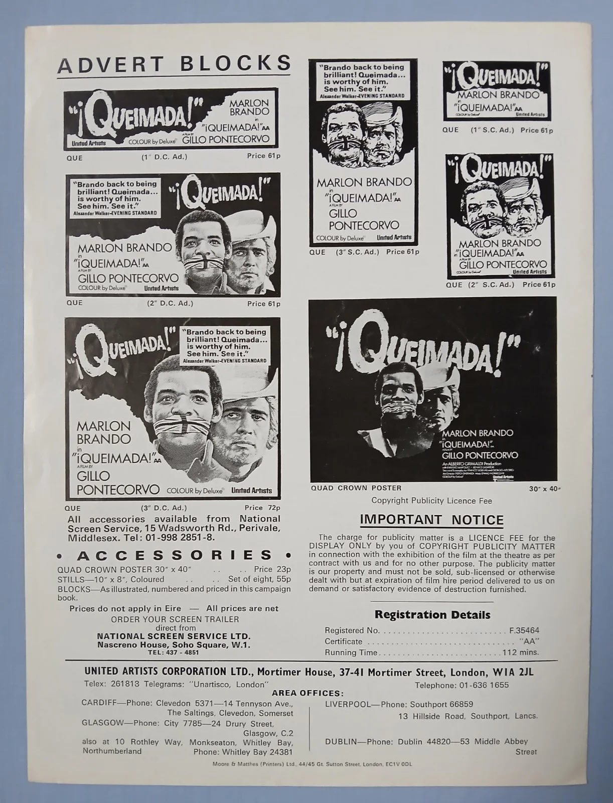 QUEIMADA! (aka BURN!) (1969) rare original UK Campaign Press Book -Marlon Brando, image 3