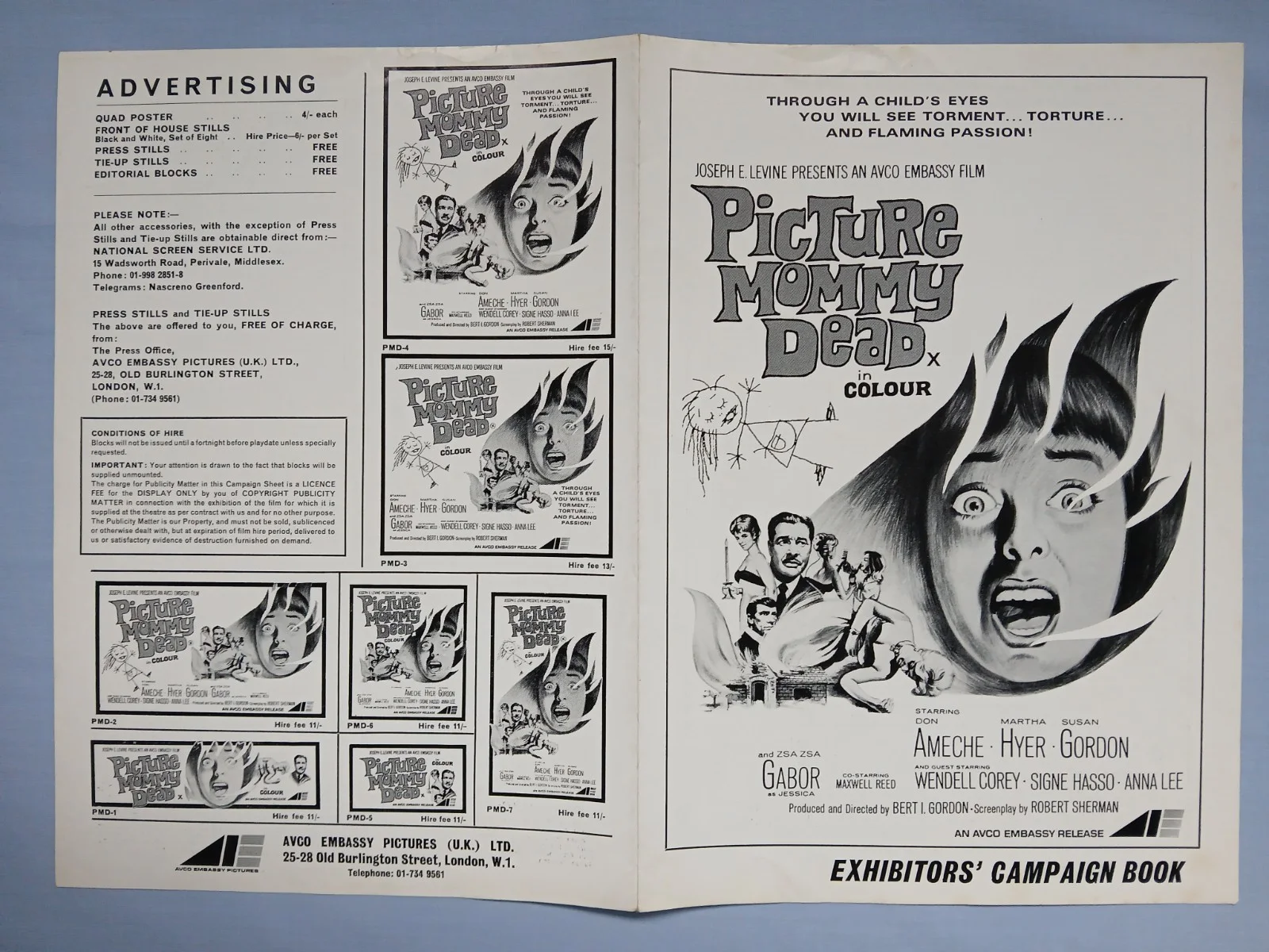 PICTURE MOMMY DEAD (1966) rare original UK Campaign Press Book - Bert I. Gordon, image 4