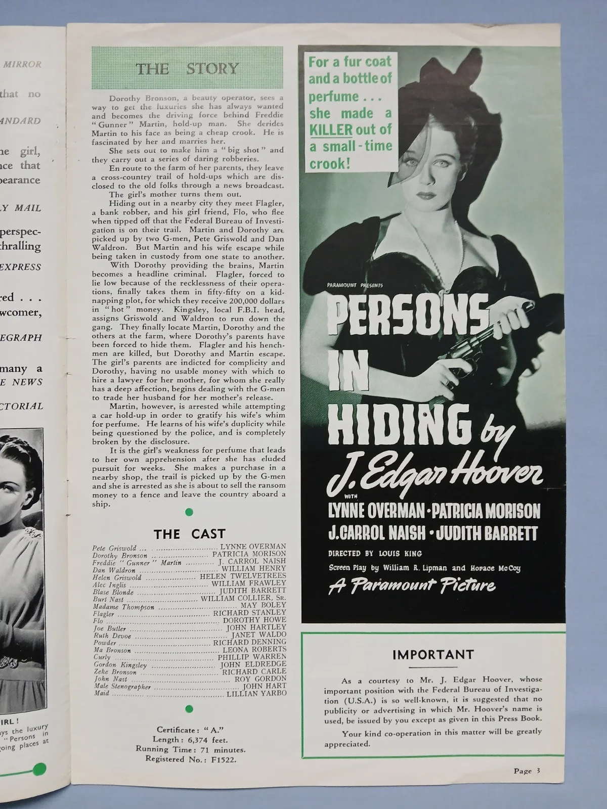 PERSONS IN HIDING (1939) rare original UK Campaign Press Book - J. Edgar Hoover, image 4