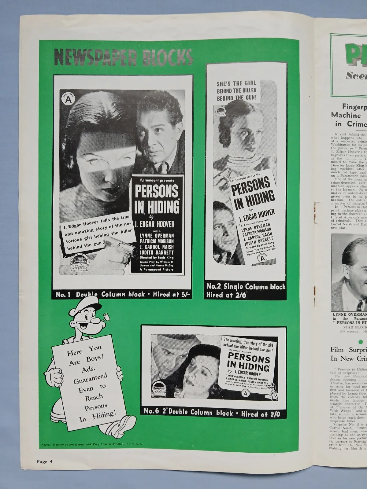 PERSONS IN HIDING (1939) rare original UK Campaign Press Book - J. Edgar Hoover, image 5