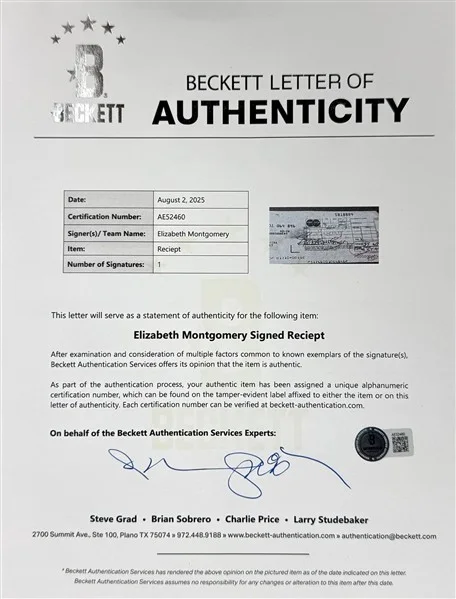 Elizabeth Montgomery — Elizabeth Montgomery Beckett BAS Signed 1974 Master Charge Receipt Framed 15x20, изображение 3