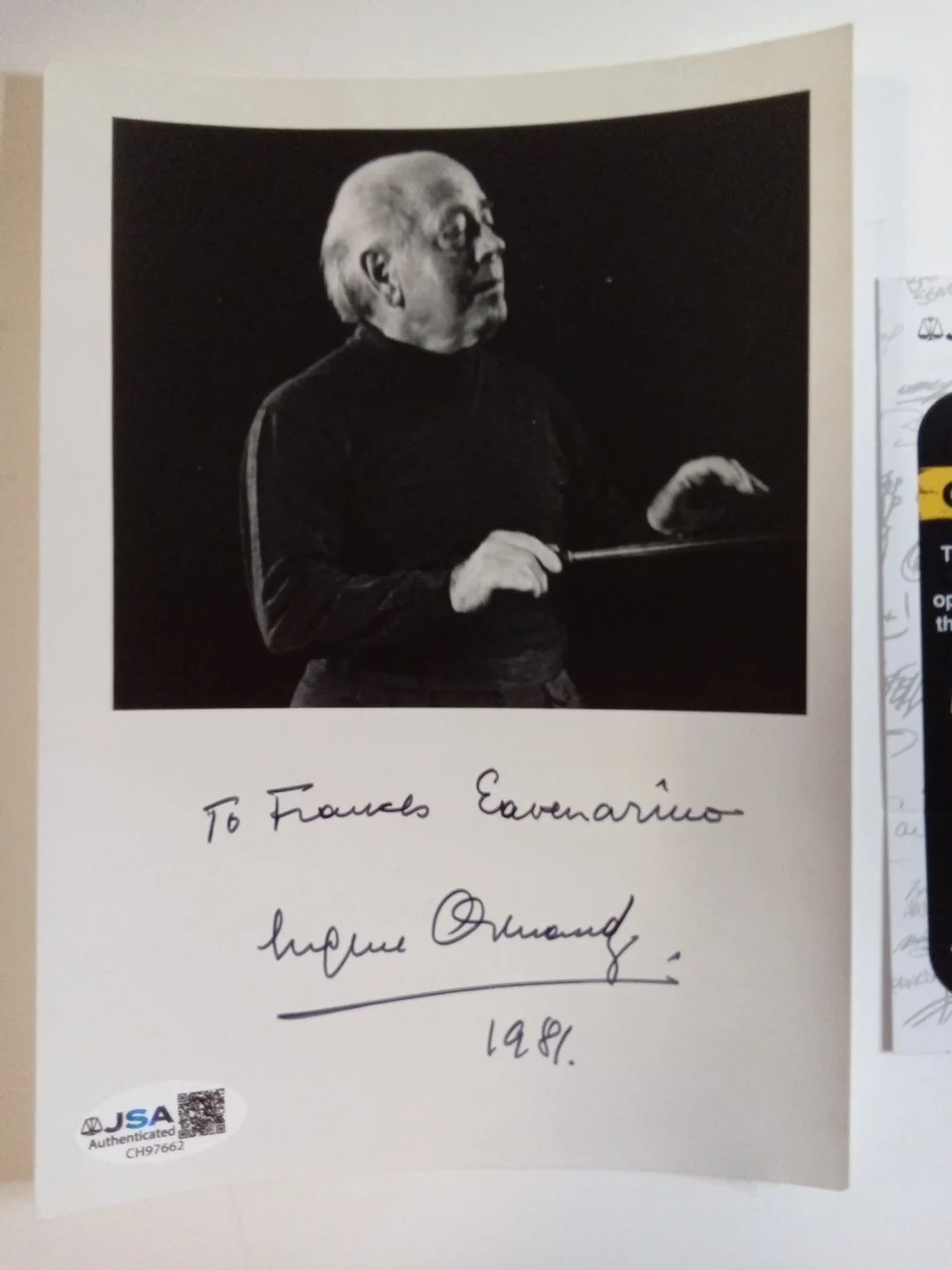 Eugene Ormandy Orchestra Conductor Signed 5x7 Photo JSA, изображение 2