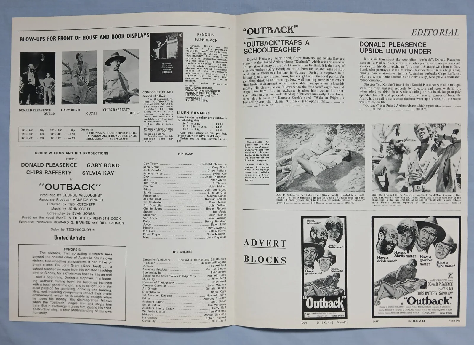 OUTBACK - WAKE IN FRIGHT (1971) rare original UK Campaign Press Book + ad flyer, image 3