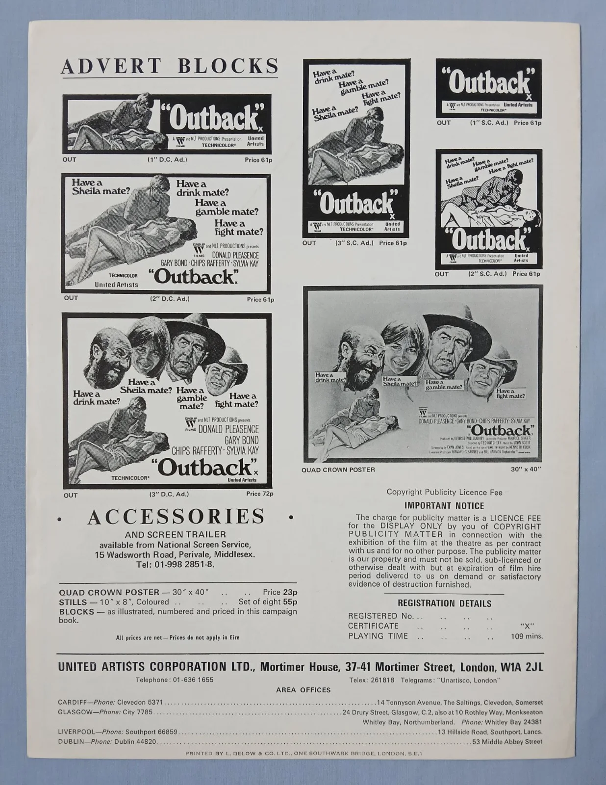 OUTBACK - WAKE IN FRIGHT (1971) rare original UK Campaign Press Book + ad flyer, image 4