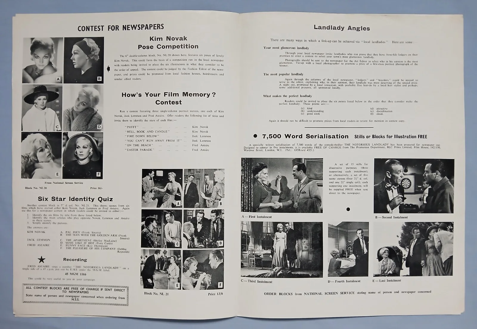 NOTORIOUS LANDLADY (1961)rare orig UK Campaign Press Book - Novak,Lemmon,Astaire, изображение 3