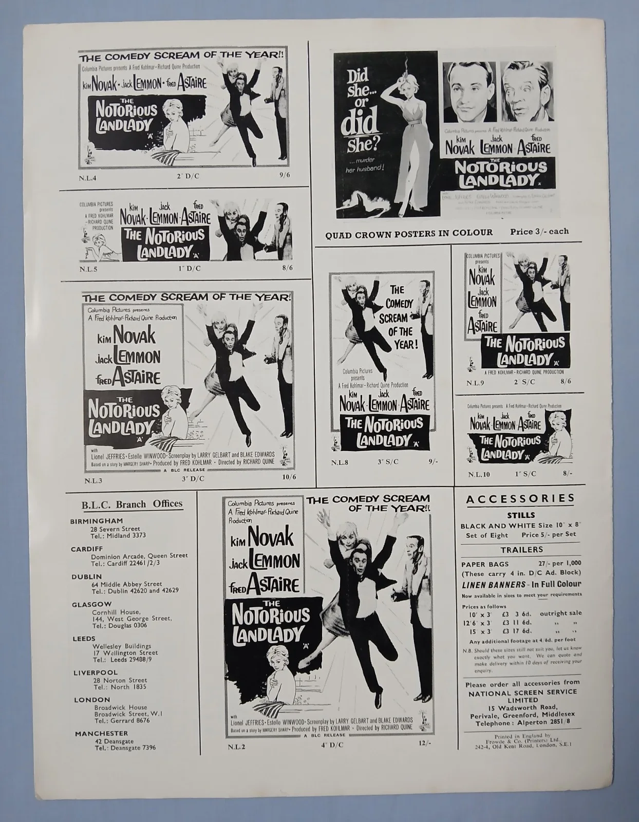 NOTORIOUS LANDLADY (1961)rare orig UK Campaign Press Book - Novak,Lemmon,Astaire, изображение 5