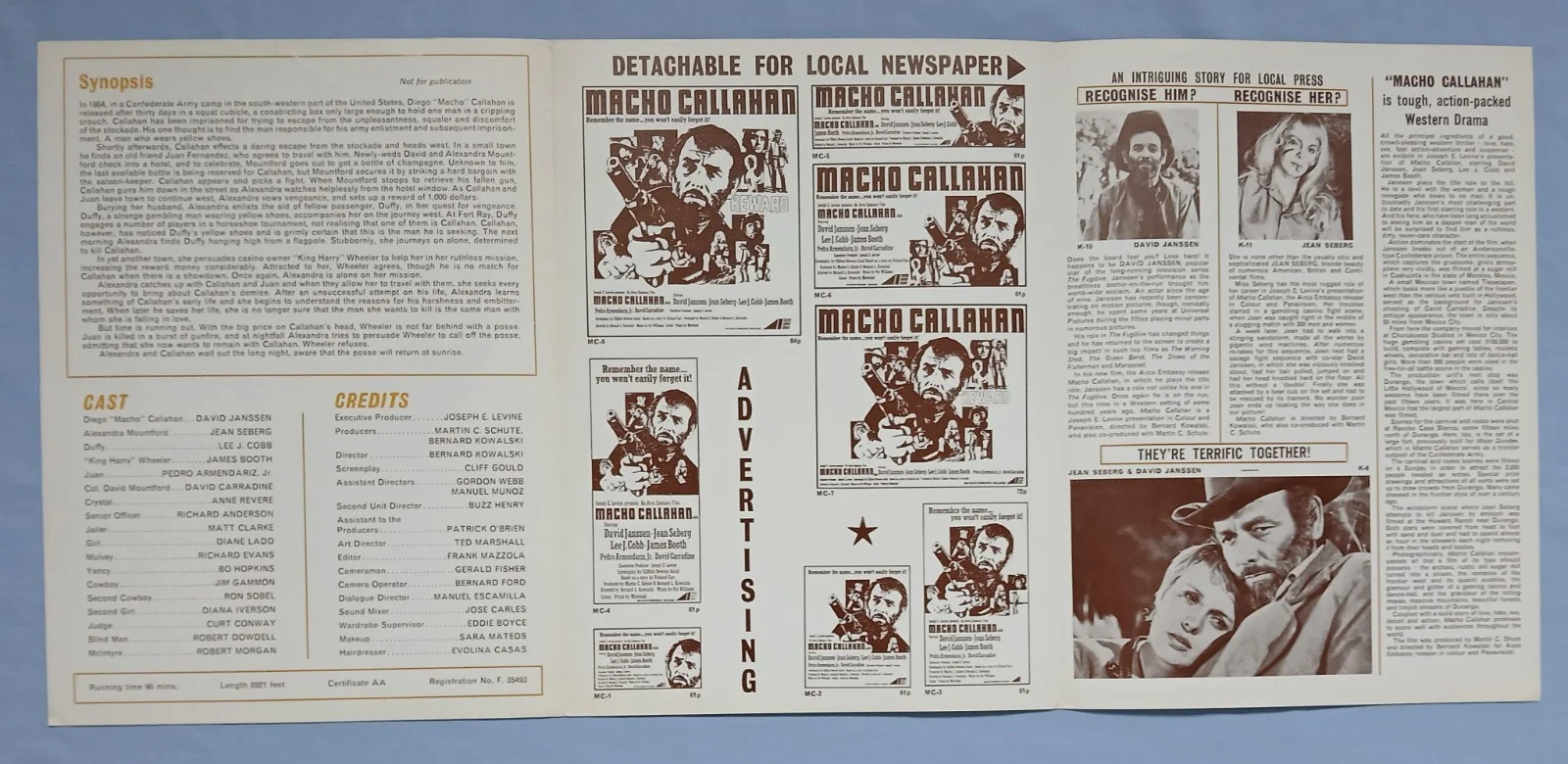 MACHO CALLAHAN (1970) rare original UK Exhibitors Campaign Press Book + ad flyer, image 4