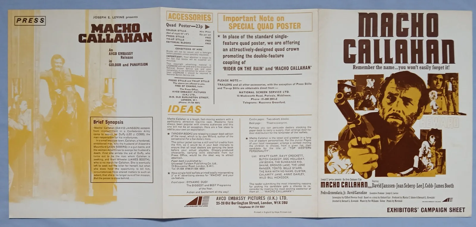 MACHO CALLAHAN (1970) rare original UK Exhibitors Campaign Press Book + ad flyer, image 5