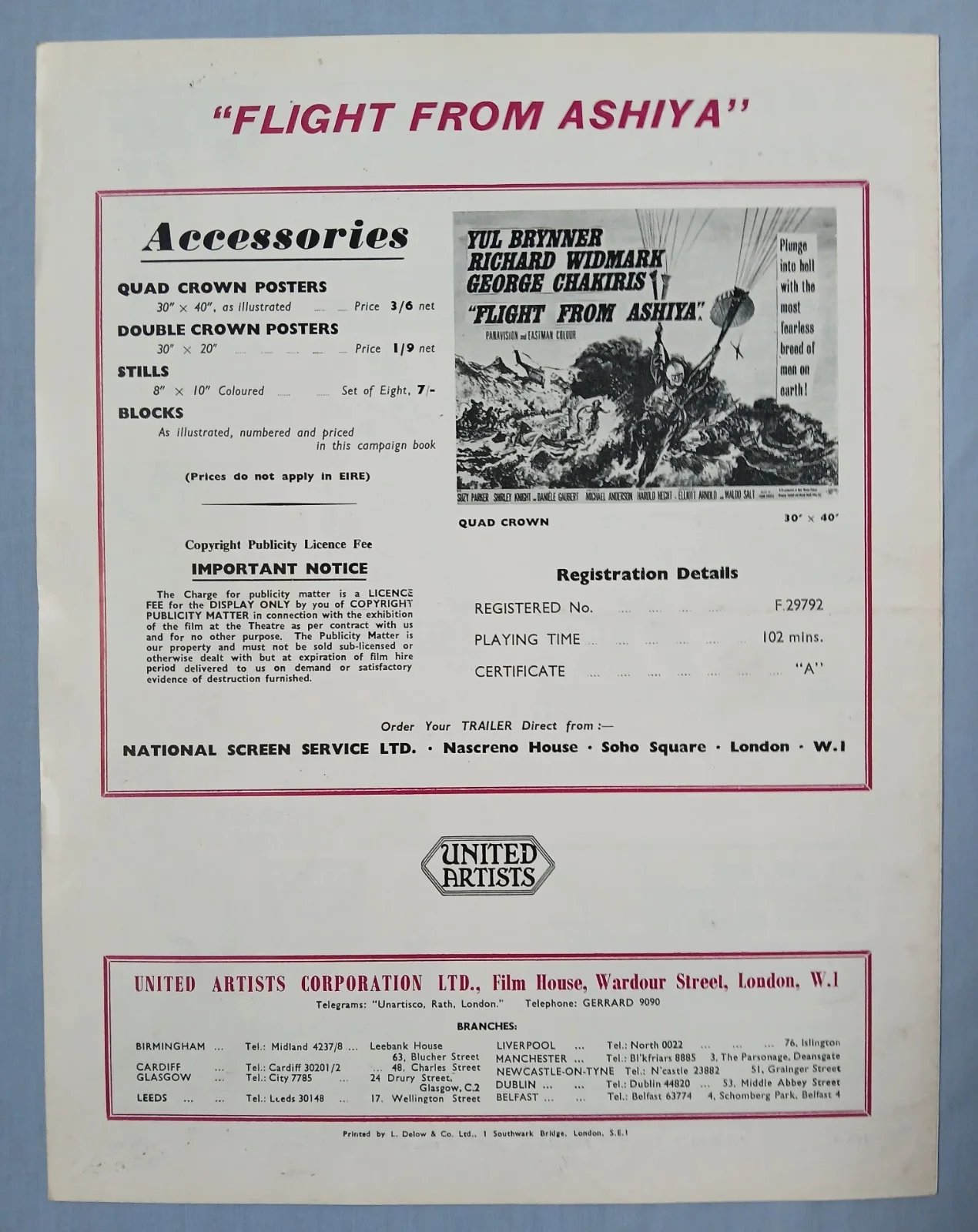 FLIGHT FROM ASHIYA (1964) rare original UK Campaign Press Book - Yul Brynner, image 4