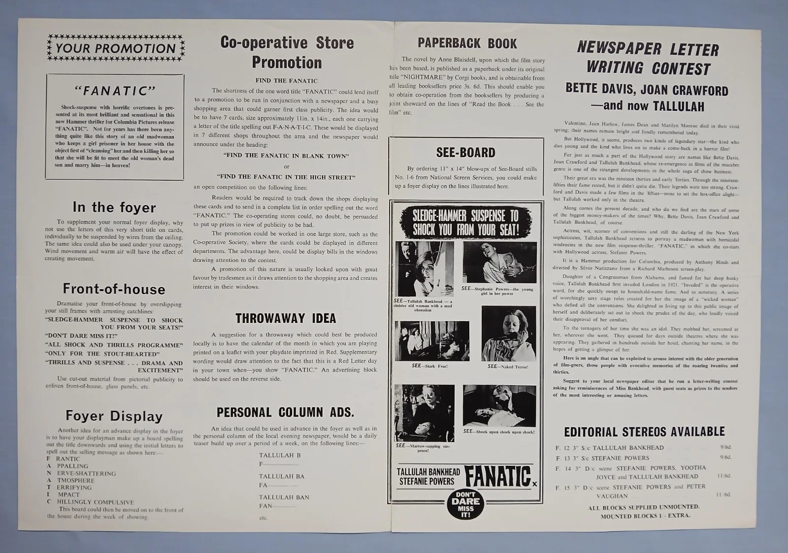 FANATIC (Die Die My Darling)1965 rare orig UK Campaign Press Book -Hammer Horror, изображение 3