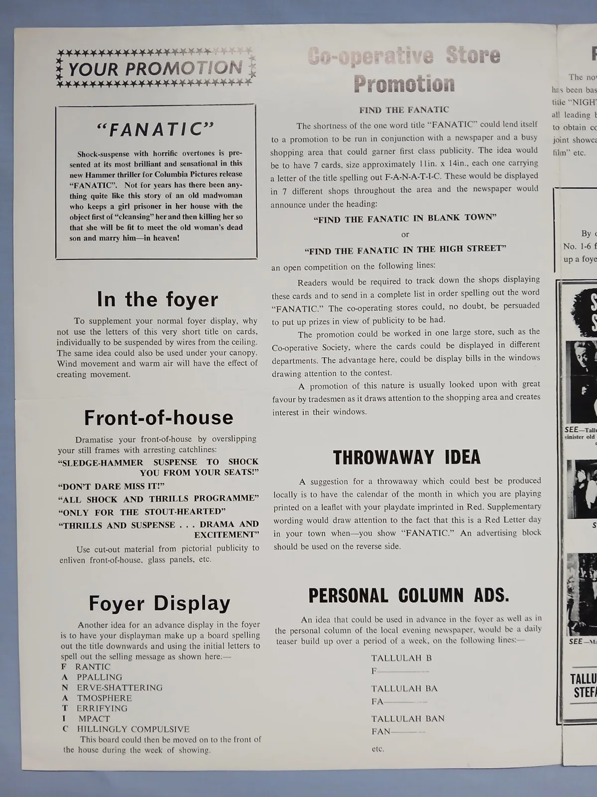 FANATIC (Die Die My Darling)1965 rare orig UK Campaign Press Book -Hammer Horror, изображение 4