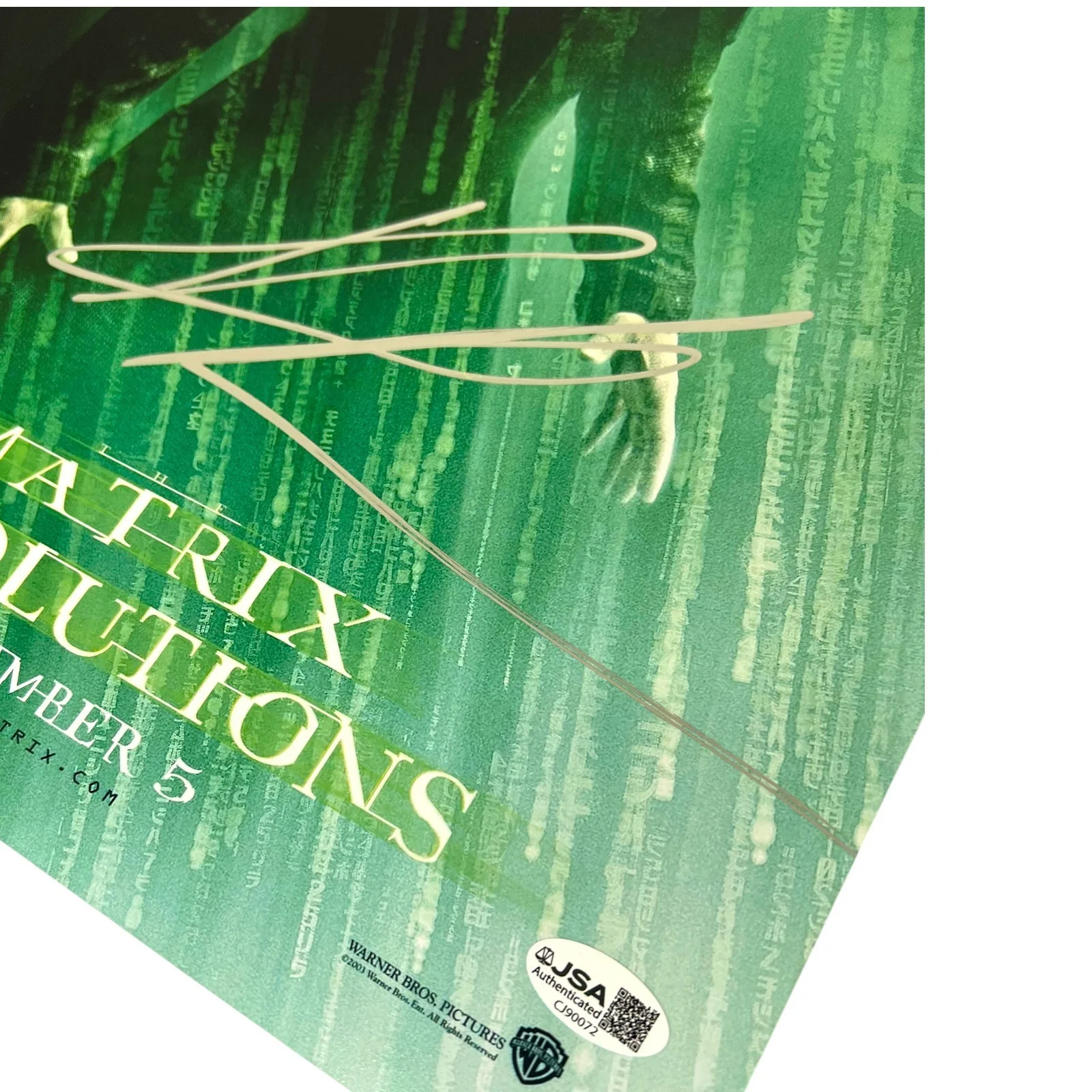 KEANU REEVES — KEANU REEVES SIGNED MATRIX REVOLUTIONS 12X18 MOVIE POSTER PHOTO NEO JSA COA, изображение 2