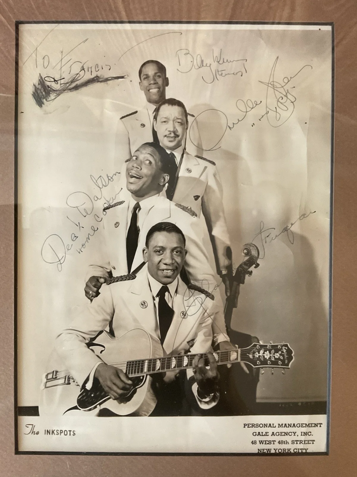 The Ink Spots, Billy Bowen, Bernie Mackey, William Kenny — THE INK SPOTS - INSCRIBED PHOTOGRAPH SIGNED, image 2