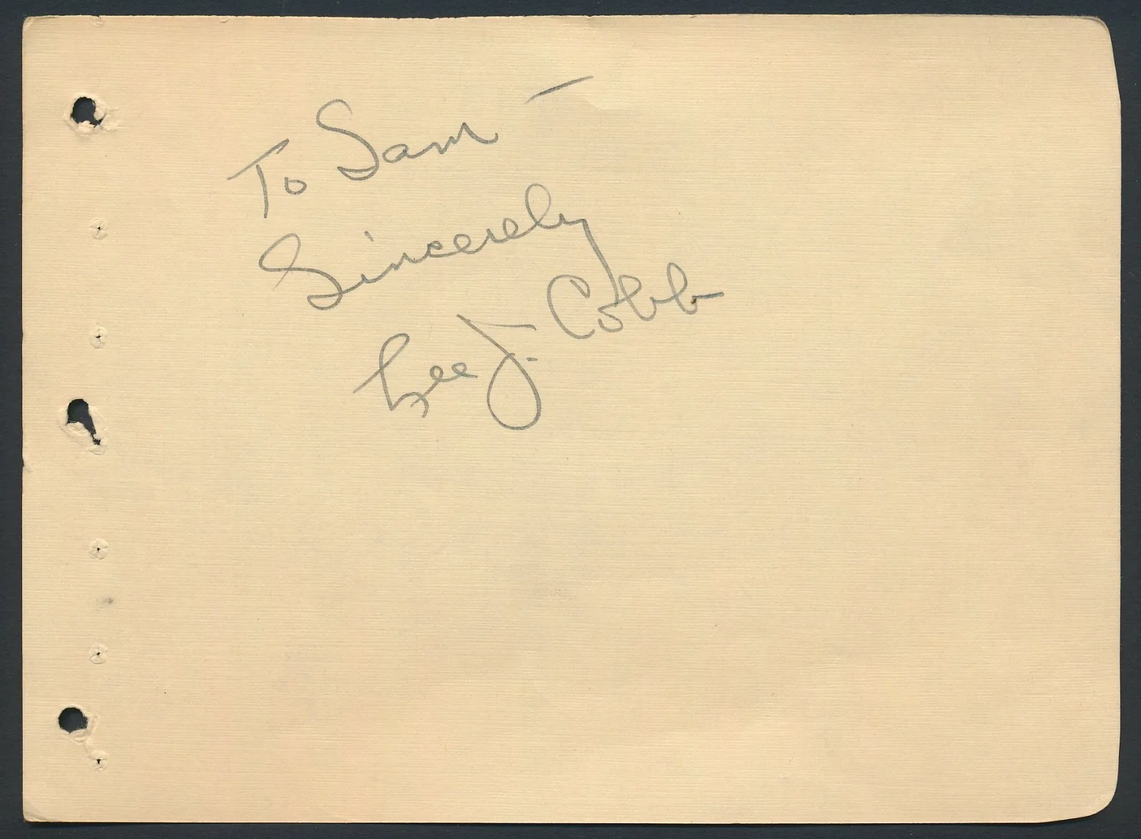 Lee J. Cobb - 1940's Signed Album Page w/ Vintage Photo - Autograph, image 2