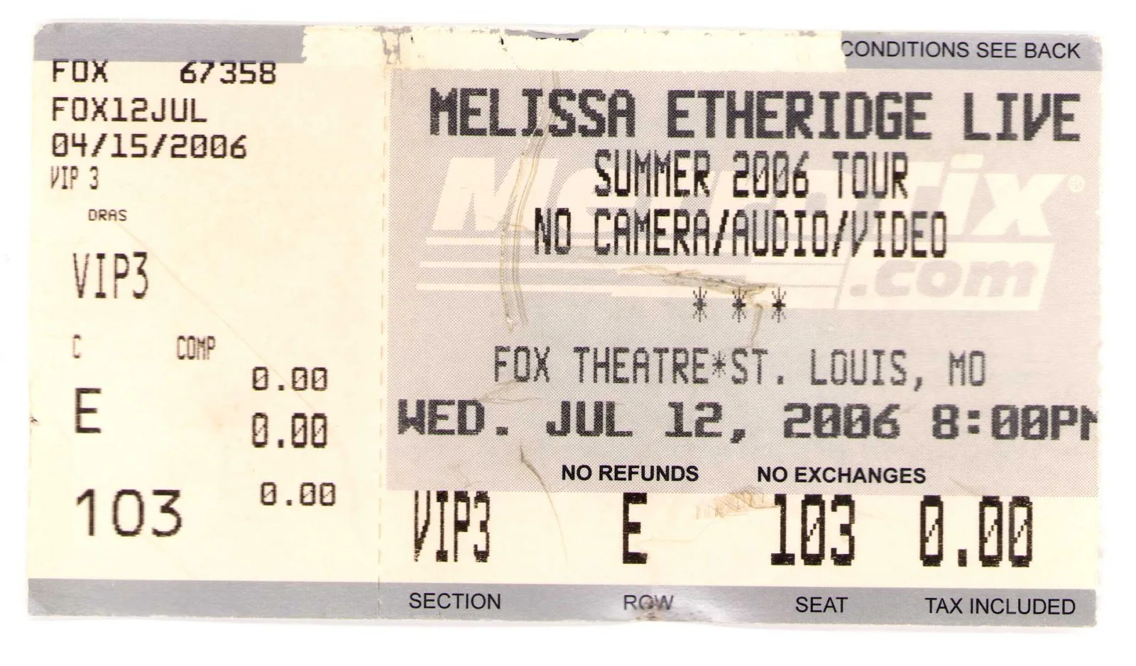 MELISSA ETHERIDGE Signed Autographed 8x10 Photo with 2006 Concert Ticket Stub, image 2