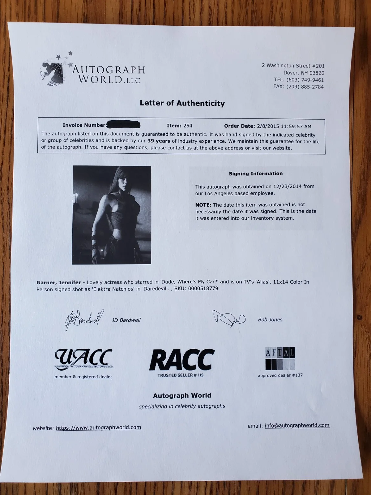 Jennifer Garner — JENNIFER GARNER as Elektra Natchios, in Daredevil 11X14 Autographed Photo w/COA, изображение 3
