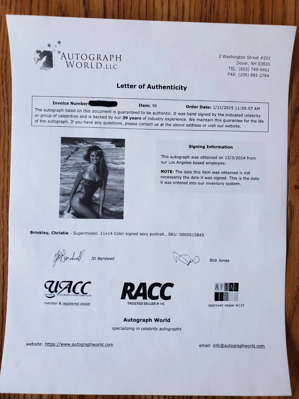Christie Brinkley — CHRISTIE BRINKLEY 11X14 Autographed Supermodel Photo with Letter of Authenticity, изображение 3