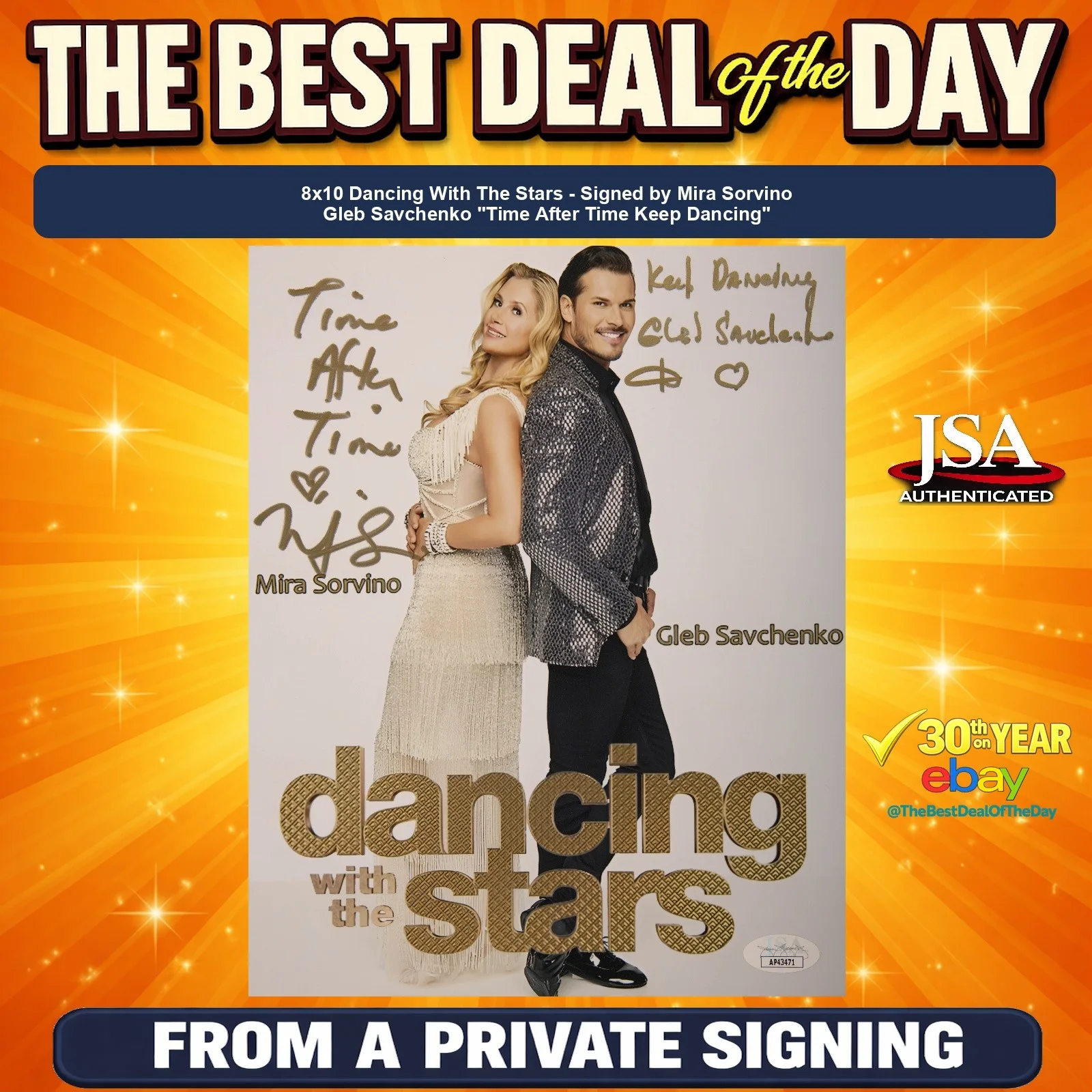 Mira Sorvino, Gleb Savchenko — Mira Sorvino & Gleb Savchenko Signed 8x10 Photo "All my ❤️" JSA Private Signing