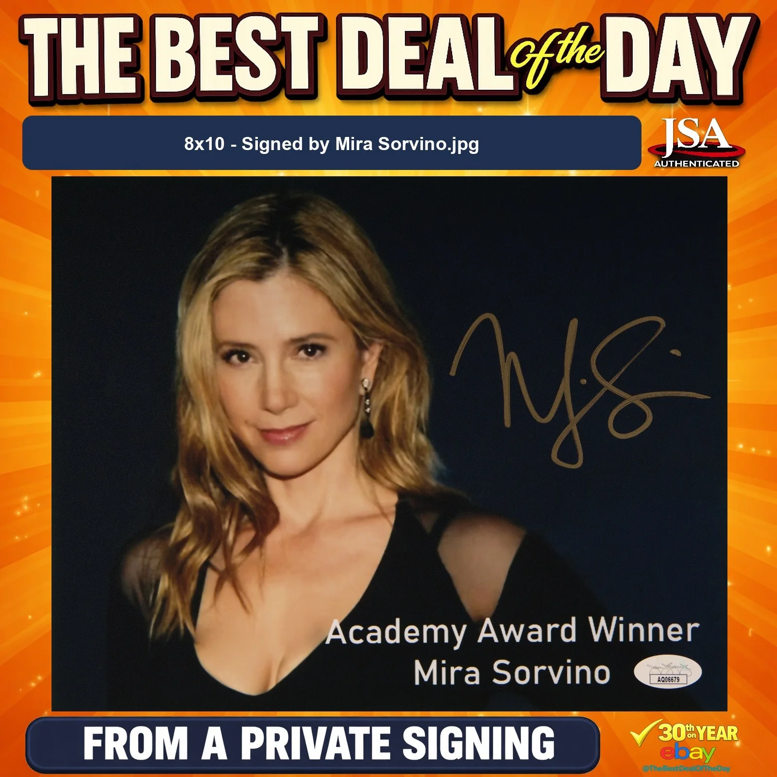 Mira Sorvino — Mira Sorvino Signed 8x10 Photo JSA COA from Private Signing