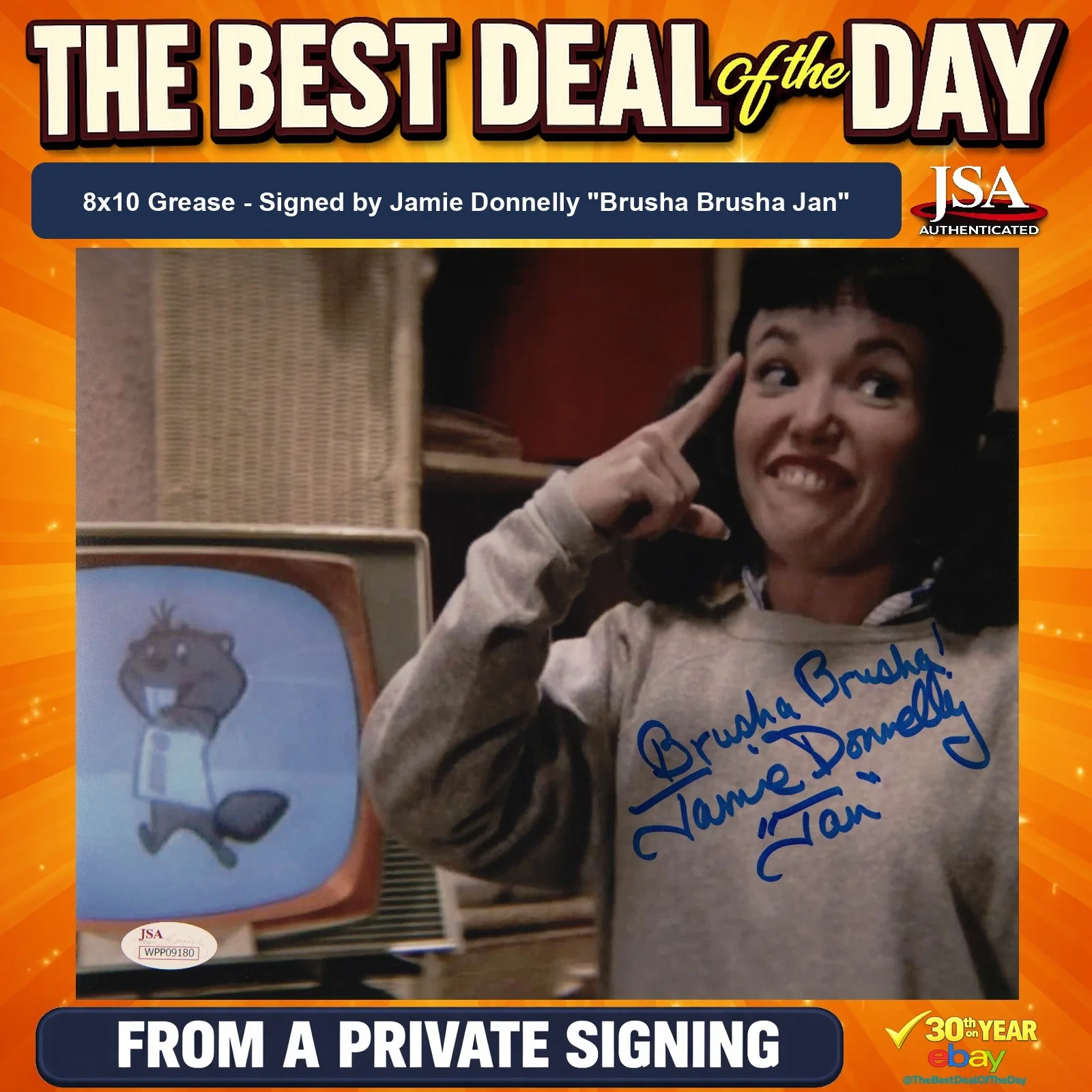 Jamie Donnelly — Jamie Donnelly Signed 8x10 Photo "Brusha Brusha!" JSA COA from Private Signing