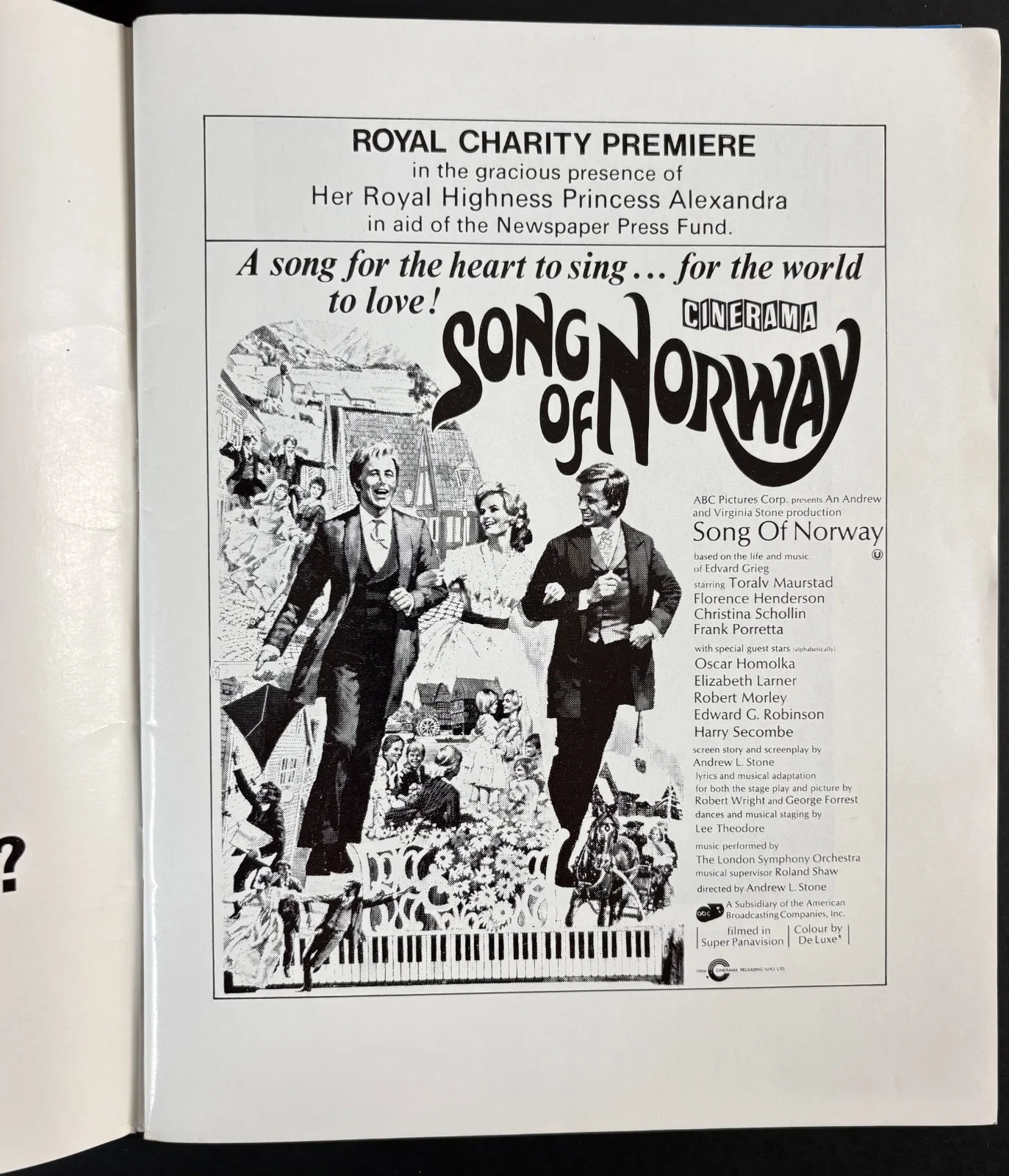 Song fo Norway ORIGINAL Royal Premiere Brochure Andrew L. Stone Grieg 1970, изображение 2