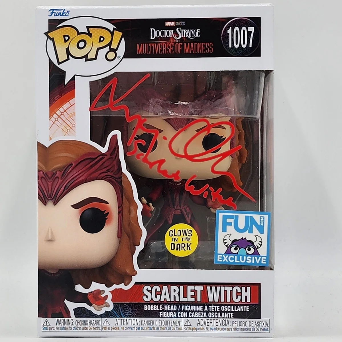 Elizabeth Olsen — Elizabeth Olsen Signed Glow-In-The-Dark Funko (1007) w/ "Scarlet Witch"