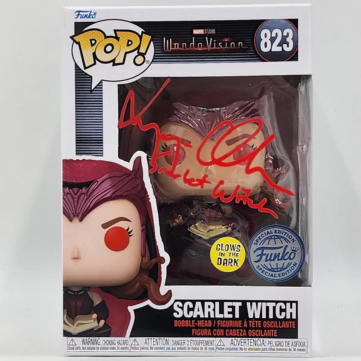 Elizabeth Olsen — Elizabeth Olsen Signed Glow-In-The-Dark Funko (823) w/ "Scarlet Witch"