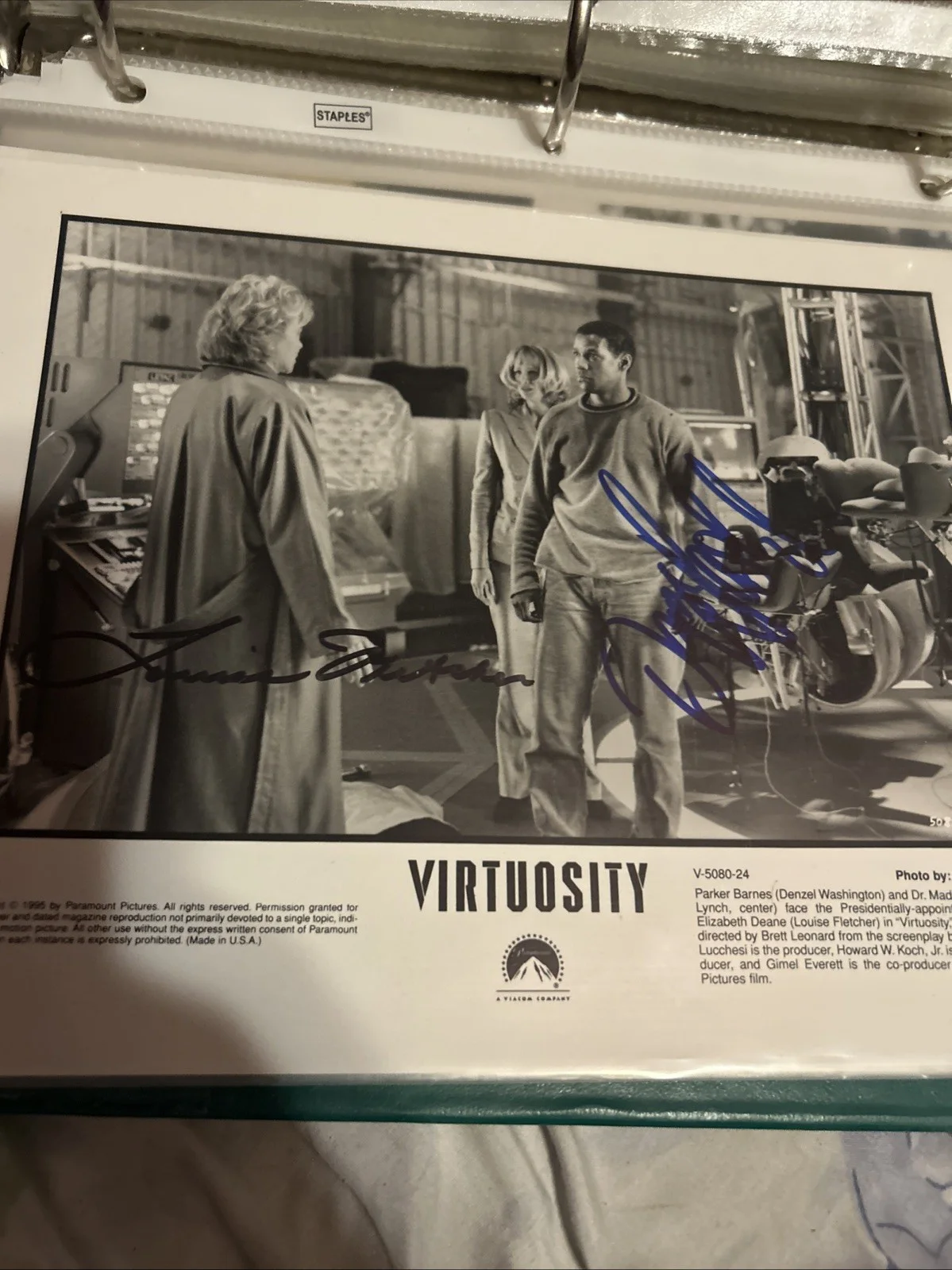 Denzel, Washington Louise Fletcher — Denzel Washington And Louise Fletcher Autographed Photo Virtuosity Authentic, изображение 2